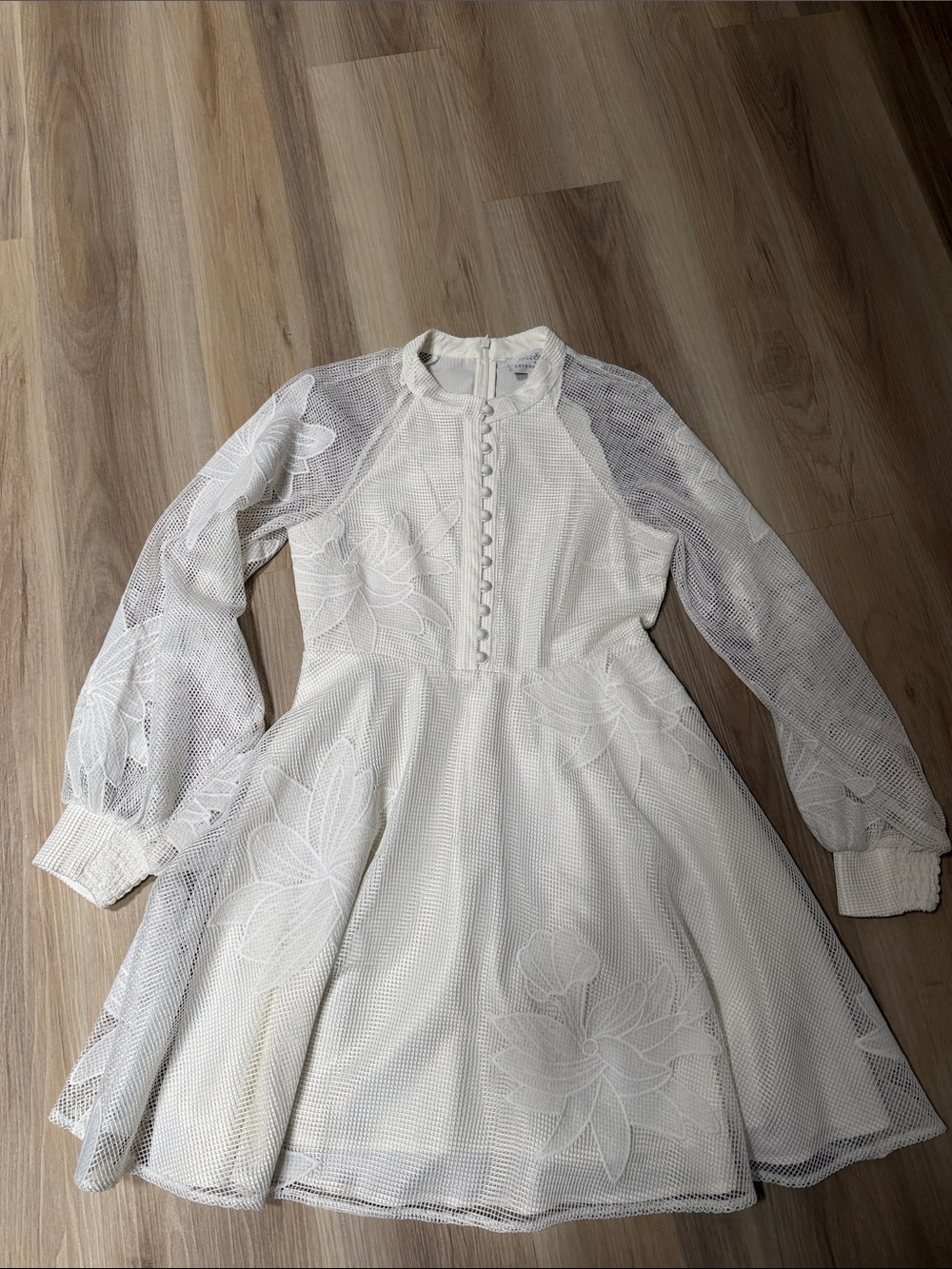 Anthropologie Ivory Textured Mesh Button-Front Dress